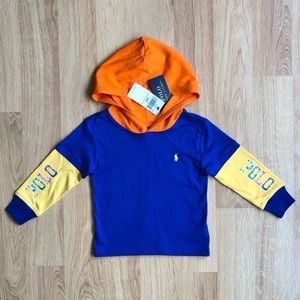 NWT Ralph Lauren Boy Hooded Shirt-Blue, Orange and Yellow with POLO on Sleeves